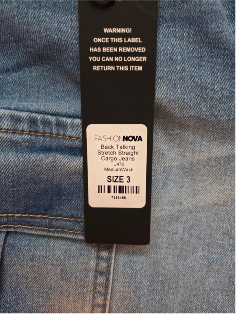Women's Fashion Nova Blue Cargo Straight Leg Jeans Size 3 - Picture 3 of 6